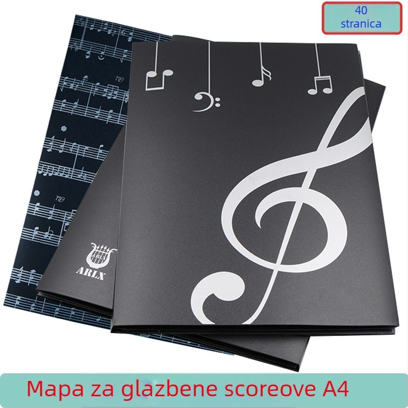 Folder za partiture s 40 stranica, PVC materijal, za klavir partiture, OPP pakiranje