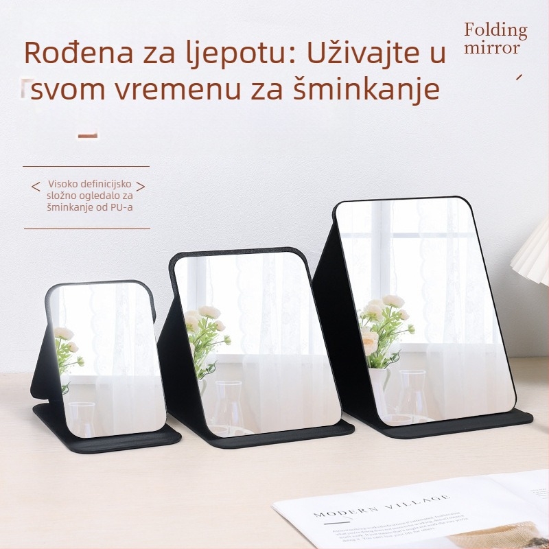 Stolno ogledalo za šminkanje s plastičnim okvirom, sklopivo i prijenosno za spavaću sobu ili kupaonu