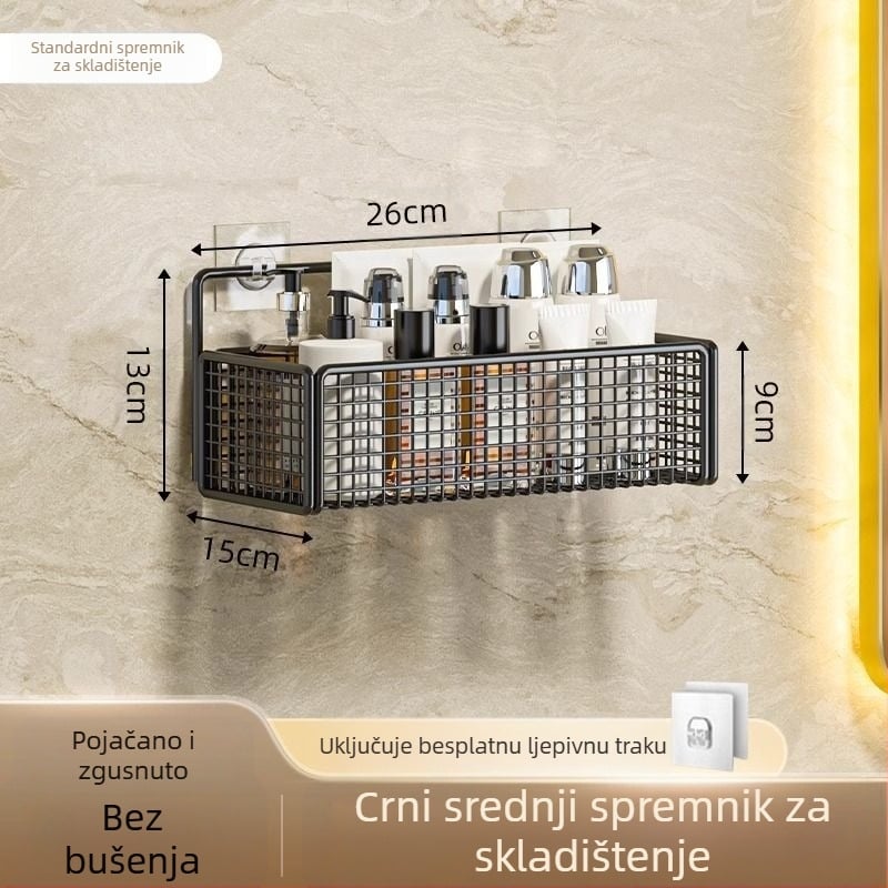 Željezni zidni regaľ za kupaonicu, skladišna polica, stil lagan luksuz, montaža bez bušenja