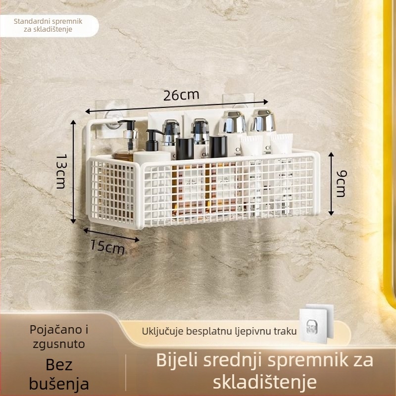 Željezni zidni regaľ za kupaonicu, skladišna polica, stil lagan luksuz, montaža bez bušenja
