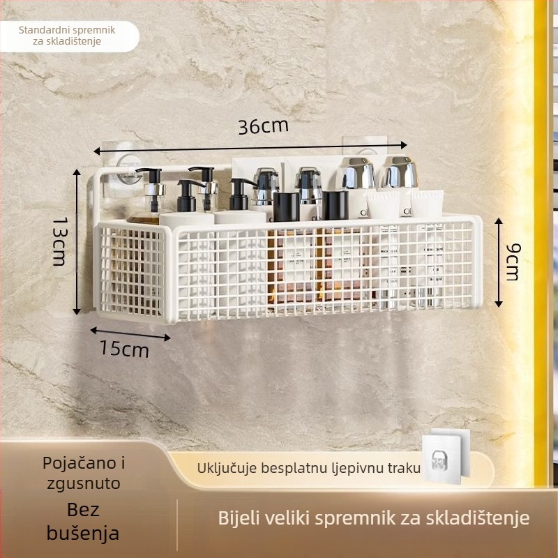 Željezni zidni regaľ za kupaonicu, skladišna polica, stil lagan luksuz, montaža bez bušenja