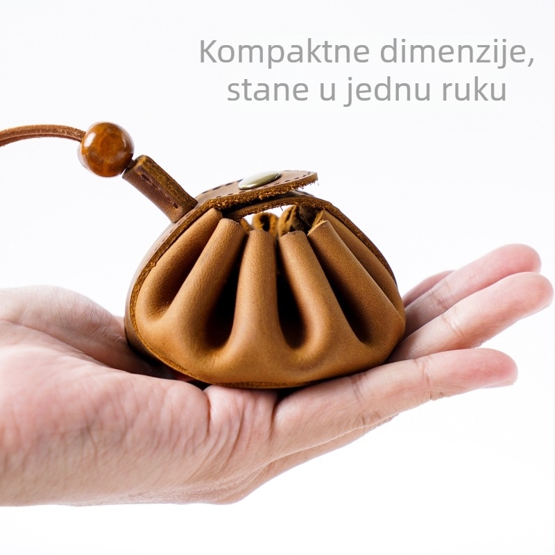 Novčanik za kovanice od prave kože, prvi sloj goveđe kože, jednofarbni uzorak, unisex