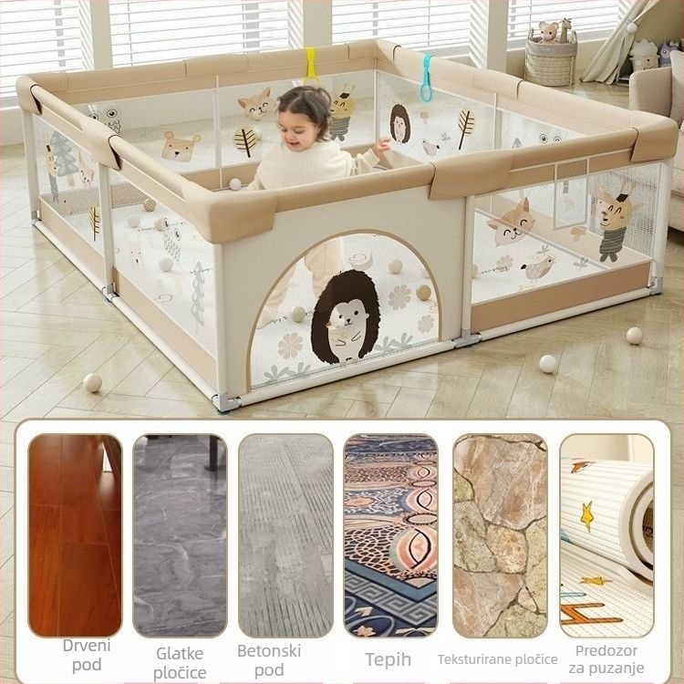 Dječji sigurnosni ograda s platnenim madracem za puzanje – unutarnja upotreba, uzrast 0–2 godine, marka Qiaole bear, zaštita od udara i padova