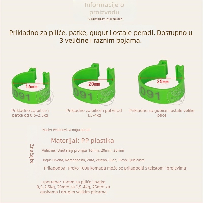Označujući prsten peradi s otvorenom kopčom – za kokoši, patke i guske – Xin Baijia