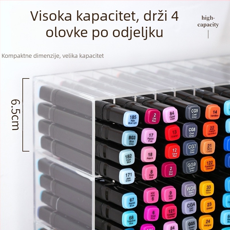 Stalak za markere za stolno korištenje, proziran, velika kapaciteta, višeslojni pretinci