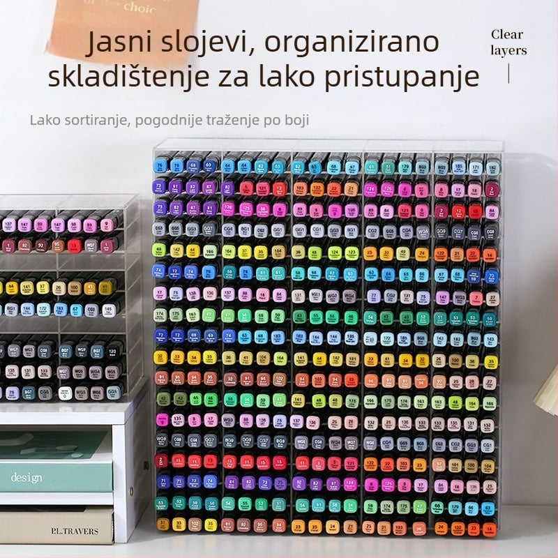 Stalak za markere za stolno korištenje, proziran, velika kapaciteta, višeslojni pretinci
