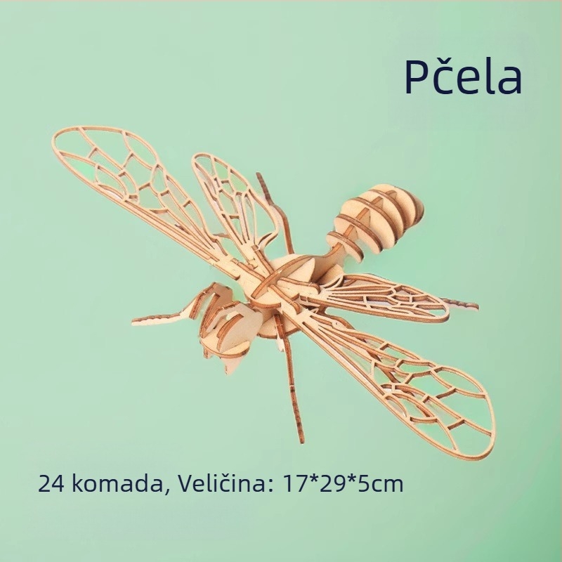 Dječji drveni 3D slagalica s temom kukaca — DIY set, edukativna igra za uzrast 4–6 godina, prilagodljivo