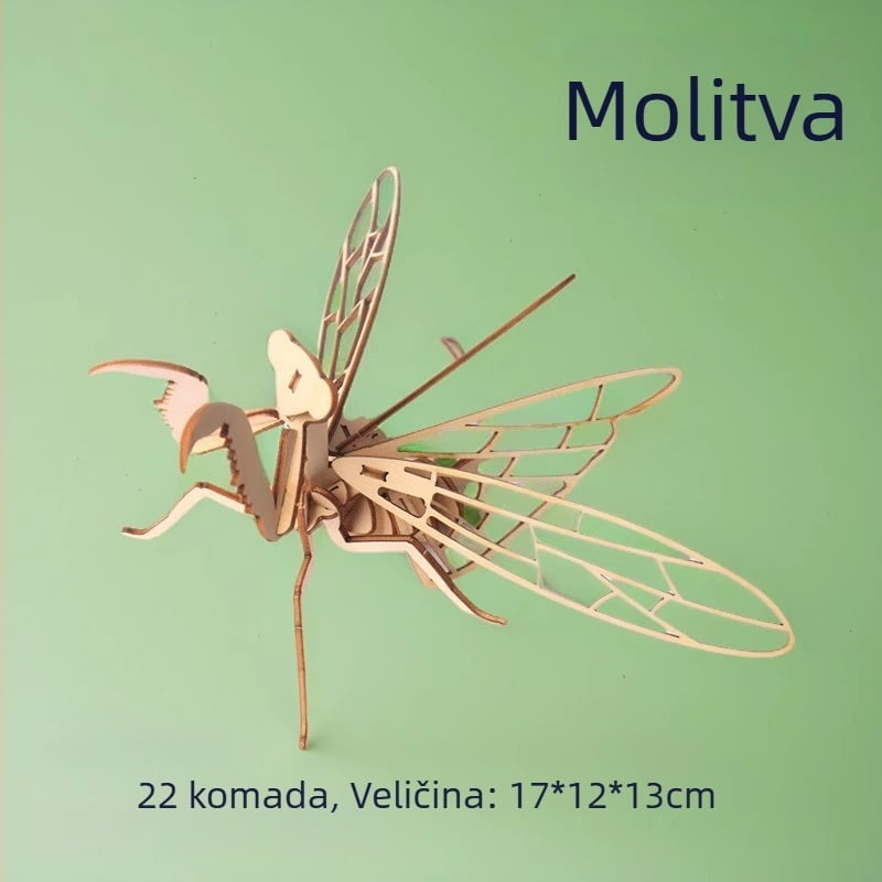 Dječji drveni 3D slagalica s temom kukaca — DIY set, edukativna igra za uzrast 4–6 godina, prilagodljivo