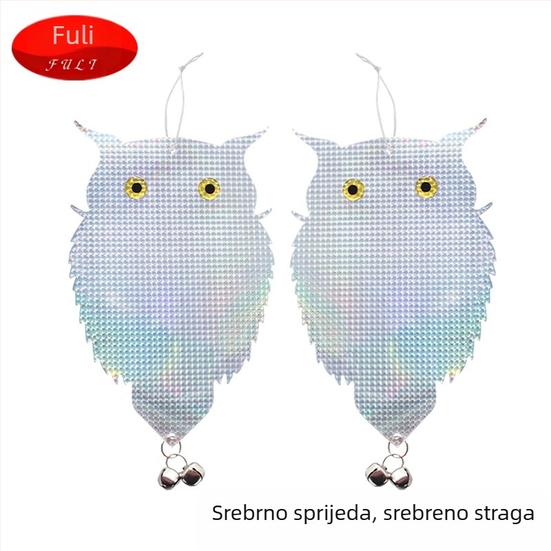 Sova repelent ptica s dvostrukim laserom i refleksijom, model dvostruko laserska sova, materijal PET+laser film, namijenjeno za vrtove i balkone