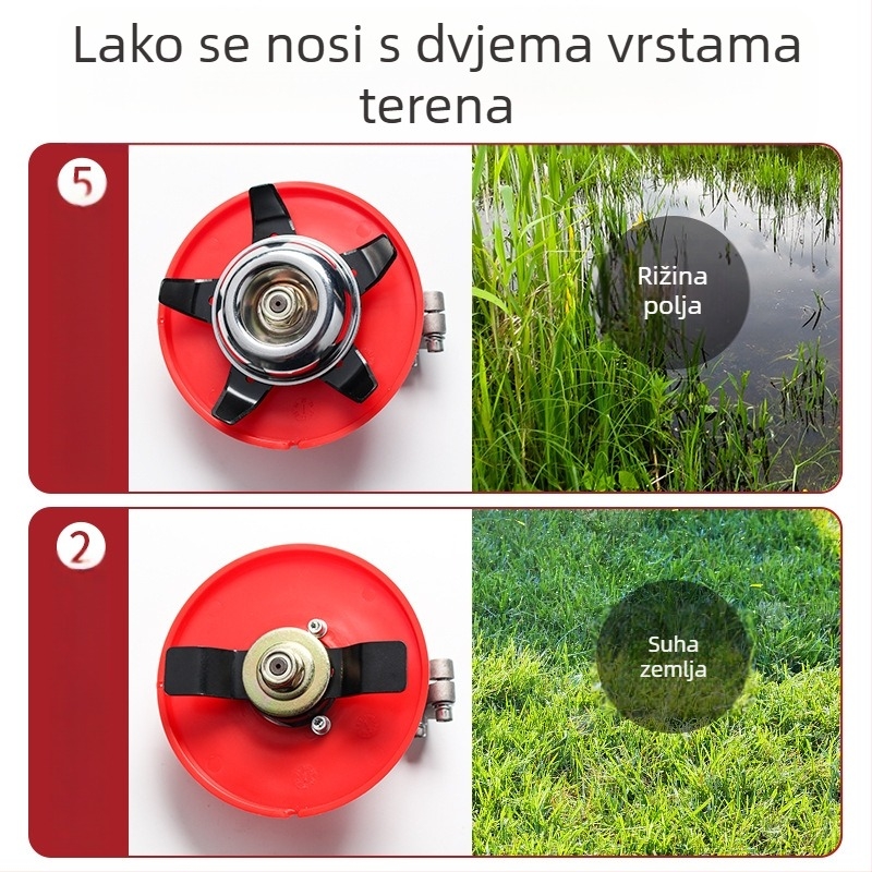 Benzinska kosačica: oštrica s dvostrukom glavom i višenamjenskom pločom za korov za travnjake, rižna polja i voćnjake
