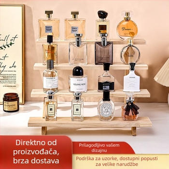 Police za prikaz parfema, masivno drvo, uspravni stolni organizator, moderni minimalistički stil, montaža potrebna, model 1