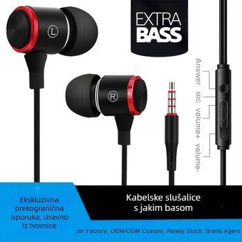 Ušne žične slušalice za igranje, dinamički zvučnik, snažan bas, inline kontrola, kabel 1,2 m, 3,5 mm jack, model E3, kompatibilno s Androidom