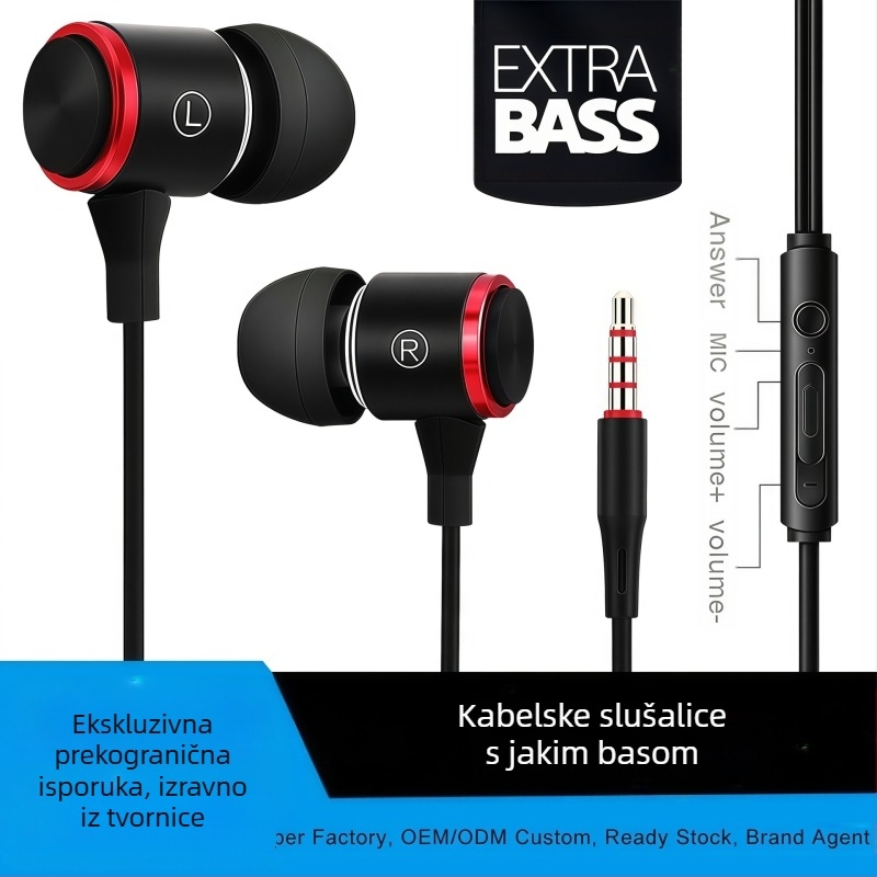 Ušne žične slušalice za igranje, dinamički zvučnik, snažan bas, inline kontrola, kabel 1,2 m, 3,5 mm jack, model E3, kompatibilno s Androidom