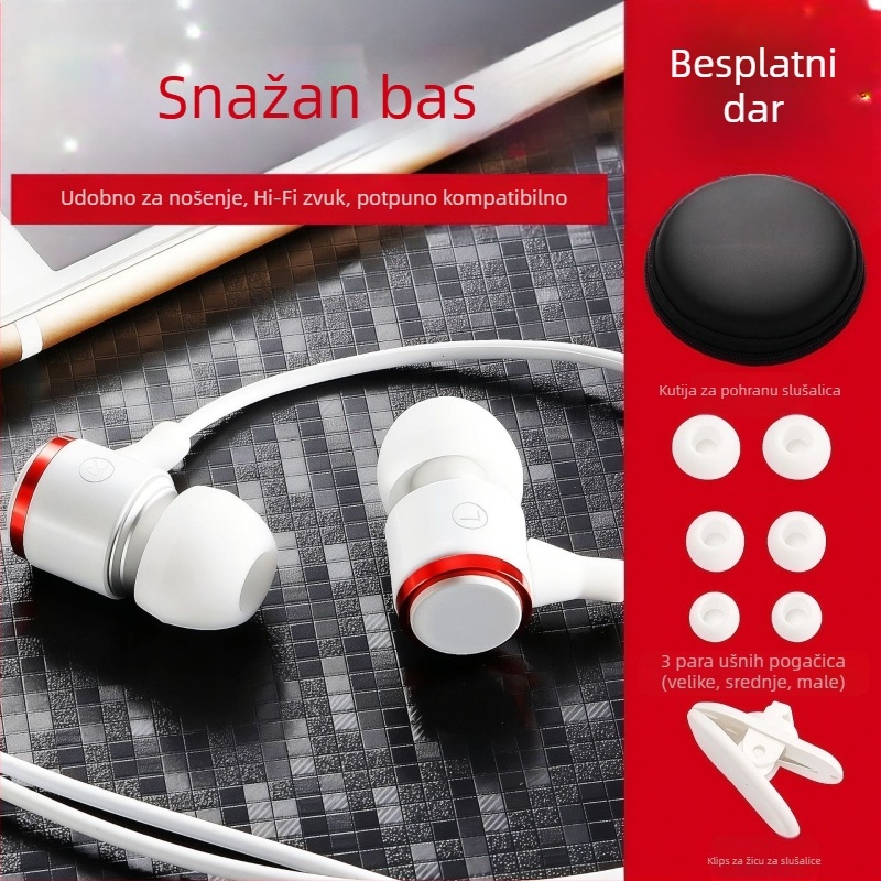 Ušne žične slušalice za igranje, dinamički zvučnik, snažan bas, inline kontrola, kabel 1,2 m, 3,5 mm jack, model E3, kompatibilno s Androidom