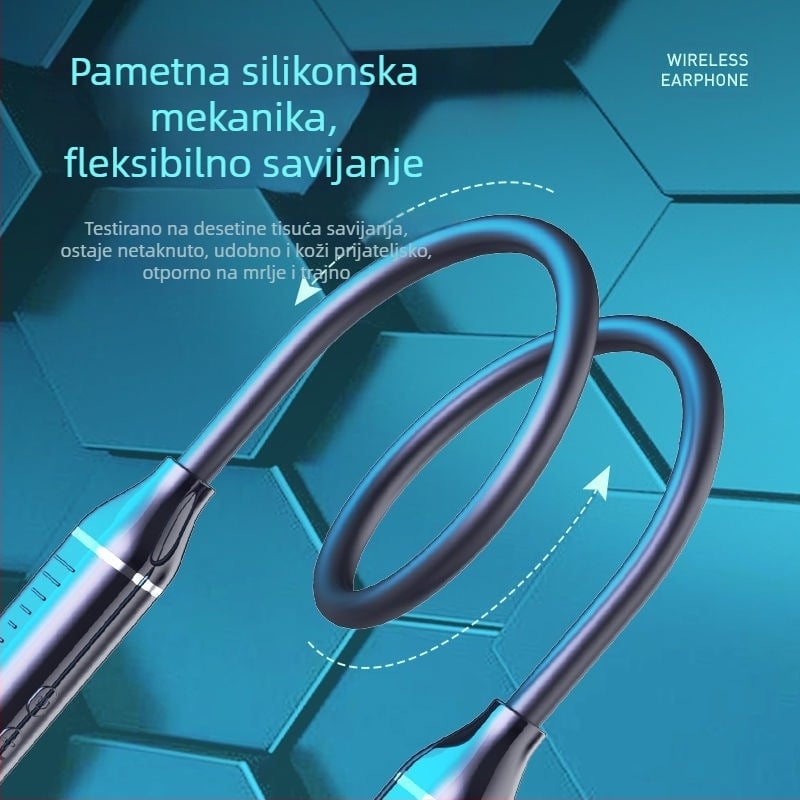 Bluetooth slušalice za vrat – sportski model, stereo, Bluetooth 5.0, domet 10 m, trajanje baterije >8 sati, IPX3