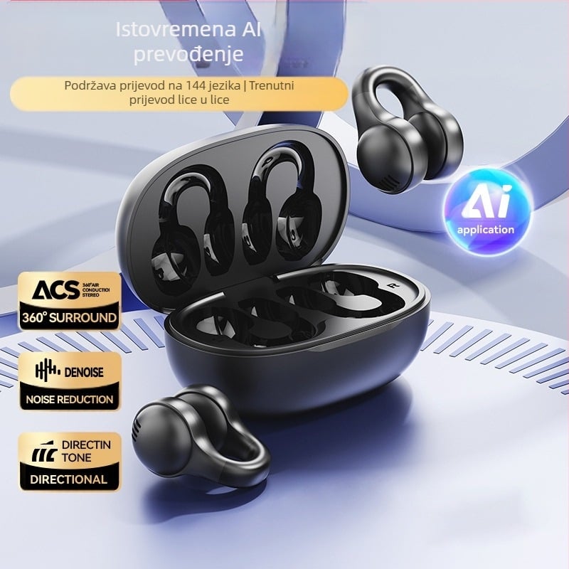 Bluetooth slušalice s klipsom za uho, zračni prijenos, redukcija buke, Bluetooth 5.4, IPX4, doseg 10 m