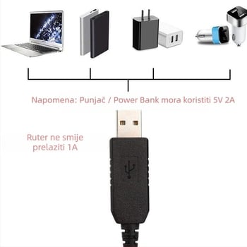 USB kabel za napajanje pojačivač 9V/12V na DC 5.5×2.1 mm s 8 DC sučelja