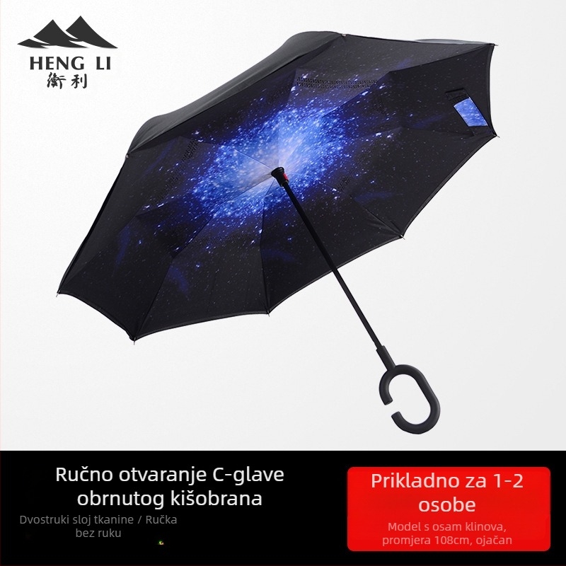 Obrnuti kišobran za automobil, dvostruki sloj, ručno otvaranje, 8 rebara, tiskano logo