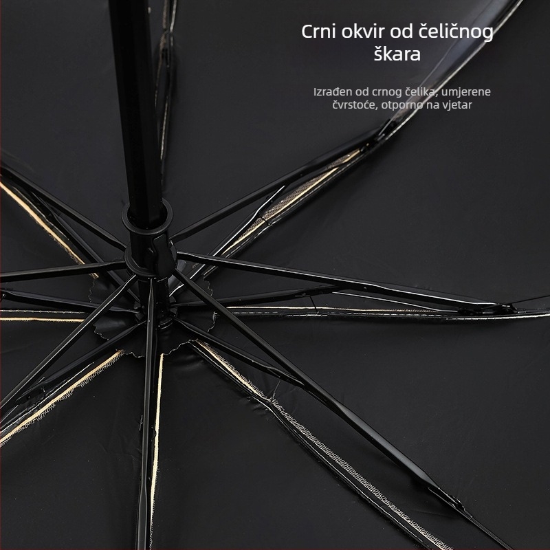 Ženski kišobran za sunce i kišu s čipkastom izvezom i vinilnim premazom, UPF>50, 8 rebara, 190T tkanina, ručno zatvaranje