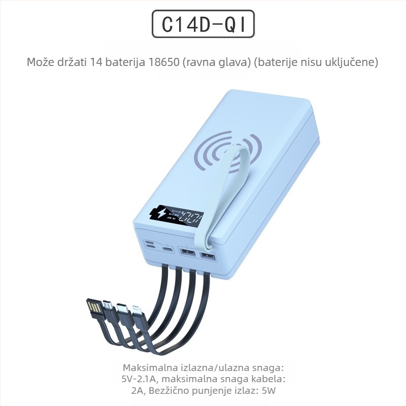 Set za punjenje kutije za baterije 18650, 14 ćelija, 4-žični spoj bez lemova, odvojiva kućišta za mobilnu energiju, brzo punjenje