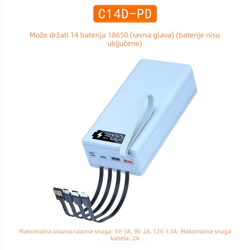 Set za punjenje kutije za baterije 18650, 14 ćelija, 4-žični spoj bez lemova, odvojiva kućišta za mobilnu energiju, brzo punjenje