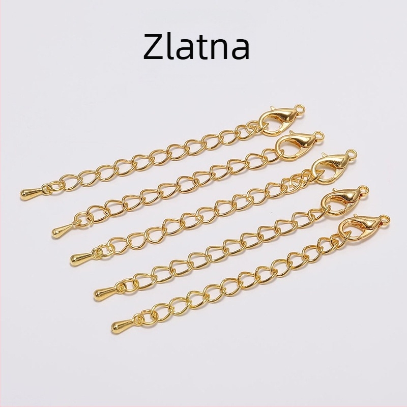 Produžni lanac za ogrlicu 5/7 mm s karabinom i završnim lancem u obliku kapljice vode, bakarom premazano željezo, DIY dodaci za nakit, rodijem premazani završni lanac