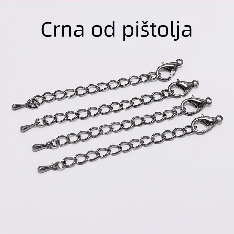 Produžni lanac za ogrlicu 5/7 mm s karabinom i završnim lancem u obliku kapljice vode, bakarom premazano željezo, DIY dodaci za nakit, rodijem premazani završni lanac