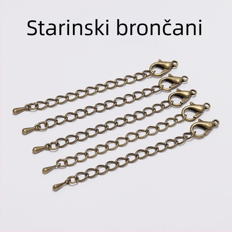 Produžni lanac za ogrlicu 5/7 mm s karabinom i završnim lancem u obliku kapljice vode, bakarom premazano željezo, DIY dodaci za nakit, rodijem premazani završni lanac