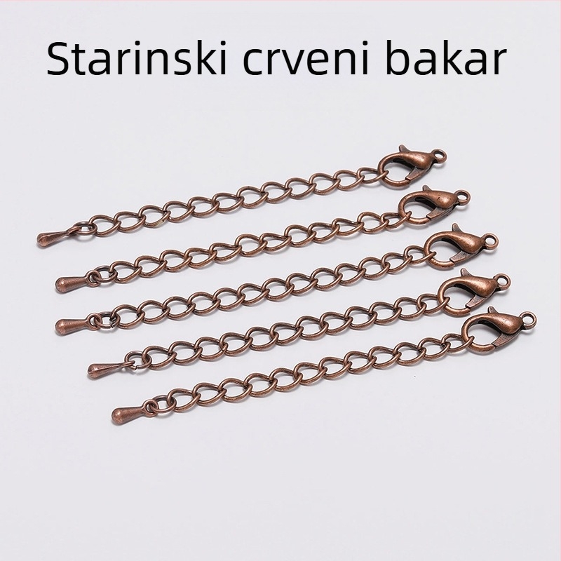 Produžni lanac za ogrlicu 5/7 mm s karabinom i završnim lancem u obliku kapljice vode, bakarom premazano željezo, DIY dodaci za nakit, rodijem premazani završni lanac