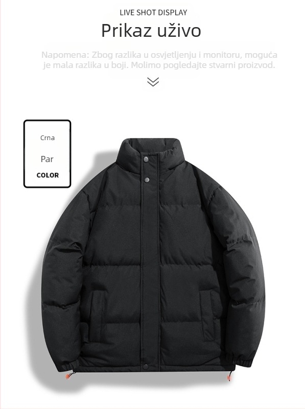 Pamuk kaput - bez kapuljače, stojeći ovratnik; Tkanina: 100% poliester; Punilo: poliester-pamuk; Podstava: poliester