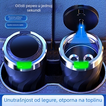 Automobilska pepeljara s poklopcem koji se otvara jednim klikom i svjetlom, univerzalni model, od plastike