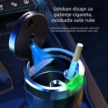 Automobilska pepeljara s poklopcem koji se otvara jednim klikom i svjetlom, univerzalni model, od plastike