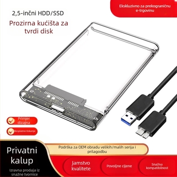 Vanjsko kućište za SATA tvrdi disk USB 2.0/3.0/3.1 na SATA, PC materijal, podržava 2–4 TB, do 480 MB/s