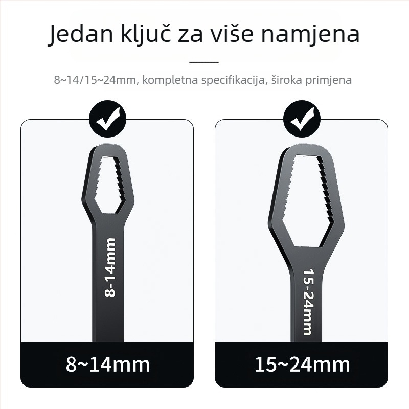 Višenamjenski set podesivih ključeva s glavom u obliku šljive, dvostrani, automatsko zatezanje
