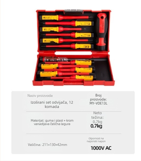 Mamba 13-dijeli VDE izolirani set odvijača za elektrikare — magnetske vrhove od karbonske čeli, križni i ravni odvijač