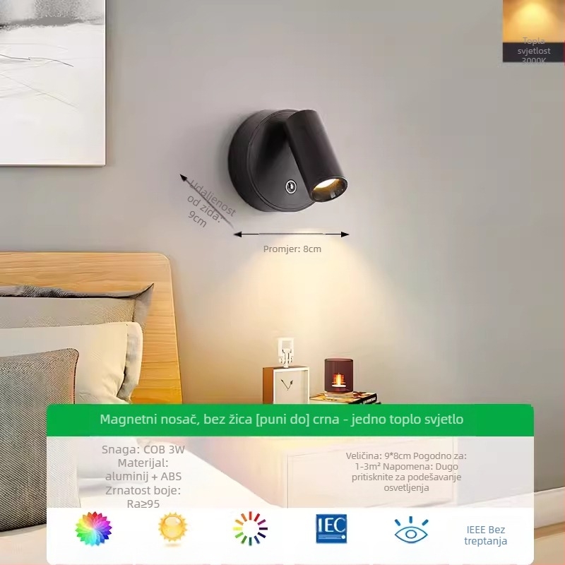 Zidno svjetlo u nordijskom stilu, ABS abažur i tijelo, napon do 36V