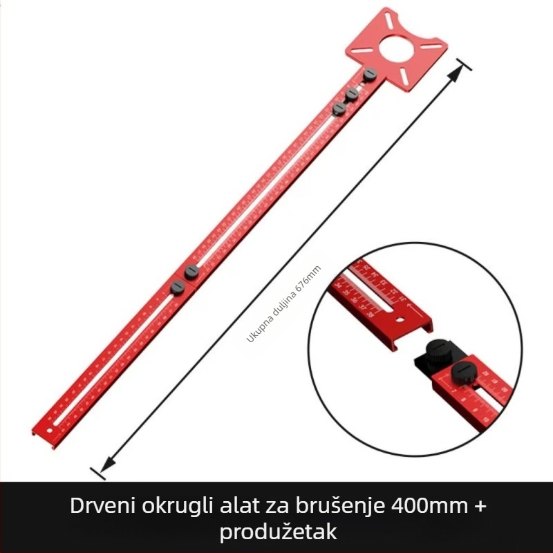 Kružni alat za bušenje i frezanje rupa u drvu, izrađen od ekstrudirane aluminijske legure, s prilagodljivim pozicioniranjem kanala