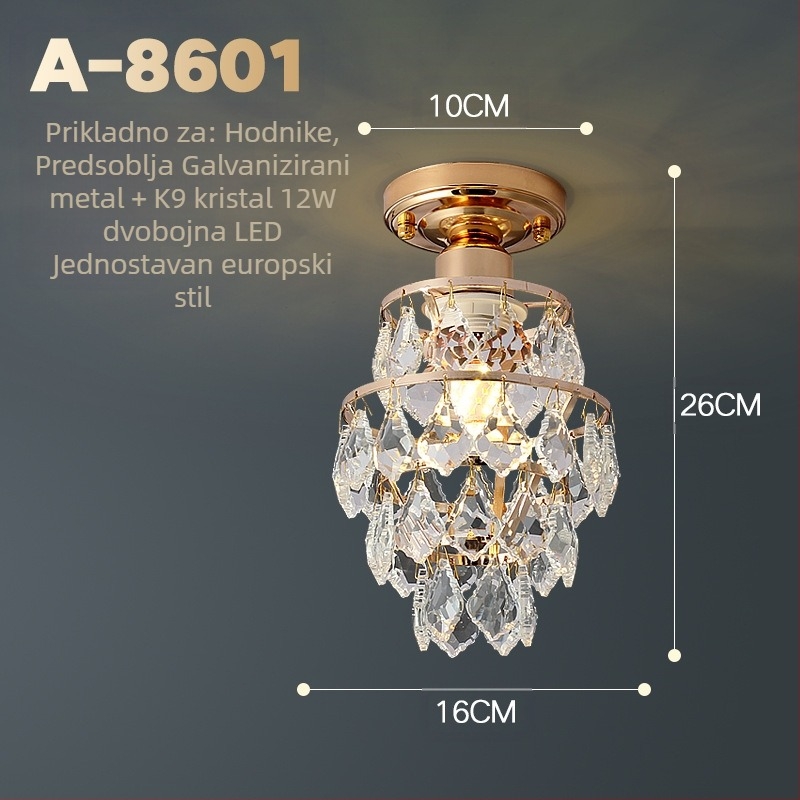 Kristalna LED stropna svjetiljka u europskom stilu, kompaktna za hodnik i ulaz, postmoderni francuski dizajn s američkom inspiracijom