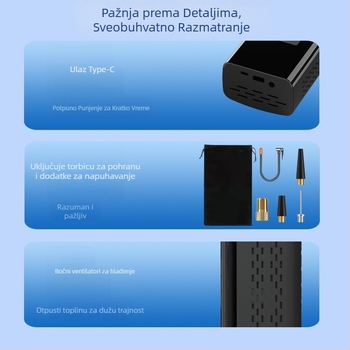 Prijenosna pumpa za zrak u automobilu s hitnim napajanjem — 14,8V, 100W, 25 L/min, digitalni zaslon, mjerač tlaka