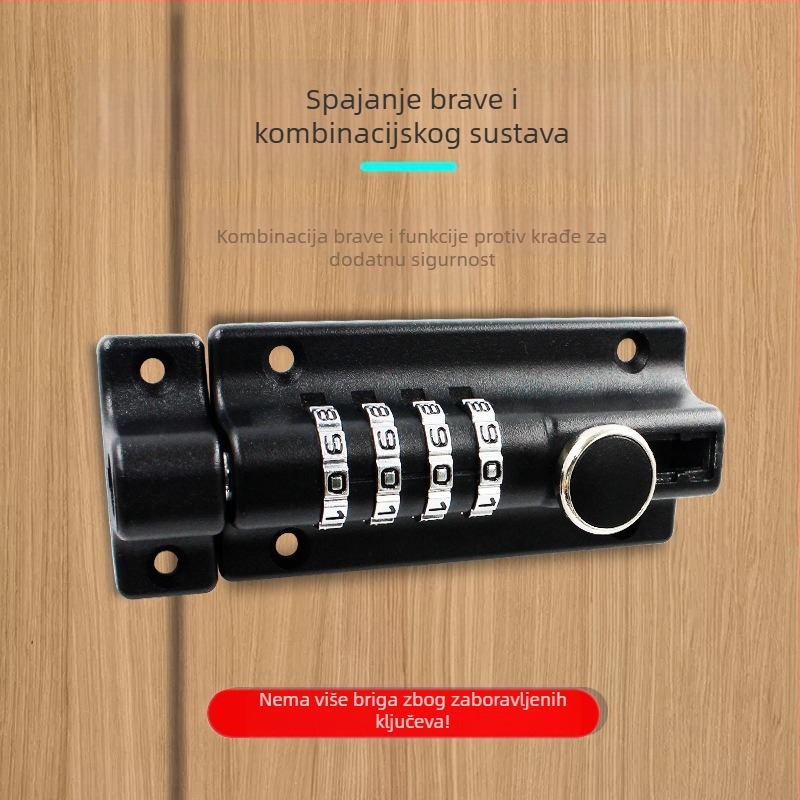 Zamka s lozinkom od cinkovog legura – bez bušenja, vodootporna i otporna na hrđu, vanjski čep za drvena vrata