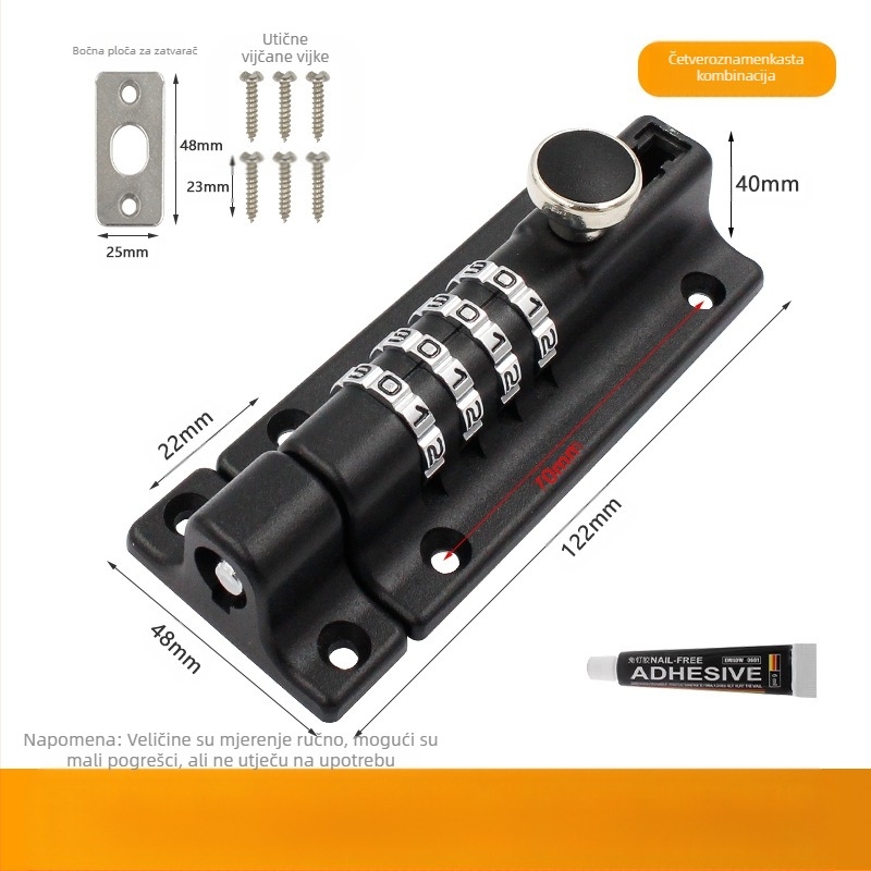 Zamka s lozinkom od cinkovog legura – bez bušenja, vodootporna i otporna na hrđu, vanjski čep za drvena vrata