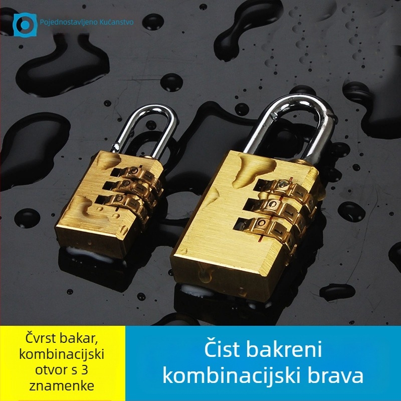 Katanac za prtljagu s brojčanom kombinacijom od 3 kotača, bakreni materijal, model: mali trokolni, debljina zaključnog štapa 3 mm, razmak zaključnih štapova 21 mm, tip: brojčani, stil: moderni minimalistički
