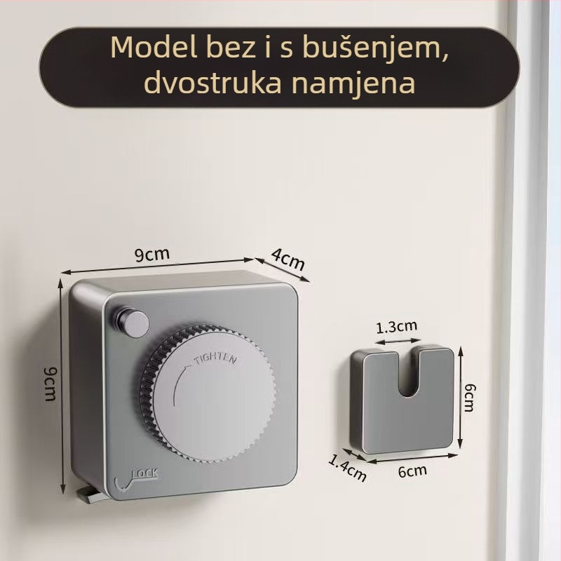 Vješalica za balkon za sušenje rublja, teleskopska, montaža bez bušenja, 304 nehrđajući čelik, ABS + aluminijska osnova