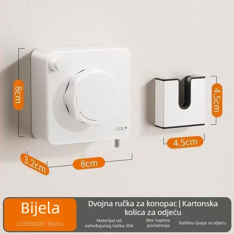 Vješalica za balkon za sušenje rublja, teleskopska, montaža bez bušenja, 304 nehrđajući čelik, ABS + aluminijska osnova