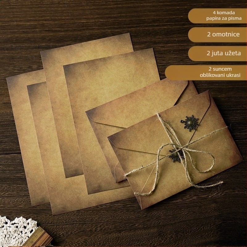 MOYL Kraft papir pisanski set s omotnicama – ručno pisane ljubavne poruke, pisma priznanja, nostalgičan romantičan privjesak od konopnog užeta
