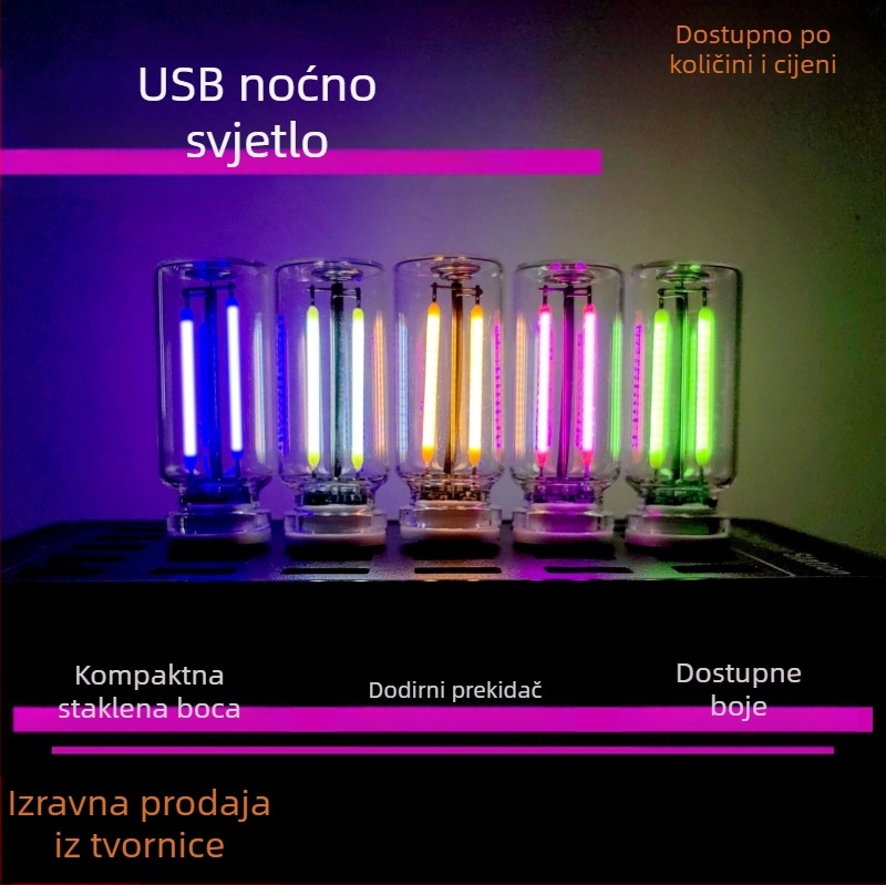 USB noćna lampica s dodirnim upravljanjem – staklena lampa za noćni ormarić i automobilsku atmosferu, Model 352, Snaga 5, Napon 5
