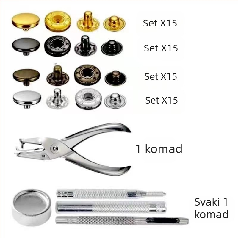 Phia Mjedeni metalni set gumba s četiri zatvarača, za kapute, hlače, dukseve (Materijal: Mjed; Struktura: Četiri zatvarača; Značka: Phia; Opseg primjene: Kaputi, Hlače, Duksevi)