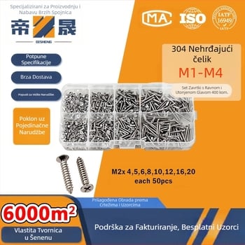 Disheng set samoreznih vijaka od nehrđajućeg čelika 304 s konusnom glavom, bijeli završni premaz, kvaliteta proizvoda 4.8