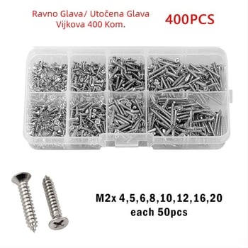 Disheng set samoreznih vijaka od nehrđajućeg čelika 304 s konusnom glavom, bijeli završni premaz, kvaliteta proizvoda 4.8