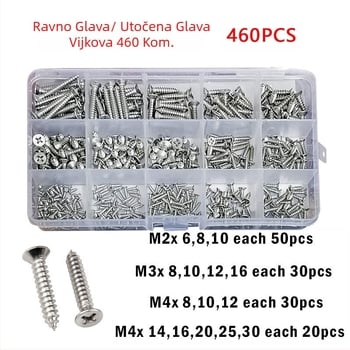 Disheng set samoreznih vijaka od nehrđajućeg čelika 304 s konusnom glavom, bijeli završni premaz, kvaliteta proizvoda 4.8